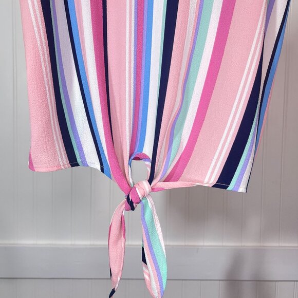 E&M Striped Cami Tank Top Women's Size M V-Neck Knot Front Sleeveless Blouse - Picture 6 of 10